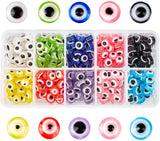 Resin Evil Eye Beads, Flat Round, Mixed Color, 10~11x5~7mm, Hole: 2mm, 300pcs/box