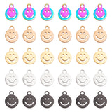 30Pcs 5 Colors 304 Stainless Steel Charms, Cut-Out, Manual Polishing, Hollow, Flat Round with Smiling Face, Mixed Color, 8x6x1mm, Hole: 0.8mm, 6pcs/color