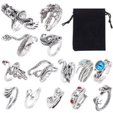 Adjustable Alloy Finger Rings, Adjustable Alloy Cuff Rings, Open Rings, Size 8, Antique Silver, 15pcs/set