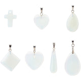 Opalite Pendants, with Brass Findings, Mixed Shapes, Platinum, 14pcs/box