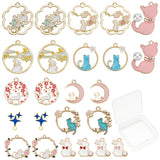 24Pcs 12 Style Alloy Enamel Pendants, Rabbit & Cat & Flat Roun & Flower & Moon, Mixed Color, 16.5~30x13~27x1~9mm, Hole: 1.2~2mm, 2pcs/style