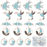 20Pcs 5 Style Rack Plating Alloy Pendant, with Enamel, Mixed Shapes, Deep Sky Blue, 19~27x18~25.5x1.5~2.5mm, Hole: 1.8~2mm, 4pcs/style