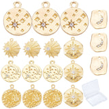 18Pcs 6 Style Brass Micro Pave Clear Cubic Zirconia Pendants & Alloy Rhinestone Pendants, Flat Round & Hexagon & Rectangle & Teardrop, Real 18K Gold Plated, 3pcs/style