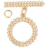 12 Sets Brass Toggle Clasps, Leaf Wrap Round Ring, Real 18K Gold Plated, 25mm, Bar: 21x5x2mm, Hole: 1.2mm, Ring: 18x16x2mm, Hole: 1.2mm, Jump Ring: 5x3x1mm, jump ring: 5x3x1mm