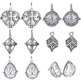 10Pcs 5 Styles Filigree Brass Cage Pendants, For Chime Ball Pendant Necklaces Making, Mixed Shapes, Antique Silver, Inner Measure: 11~27x11~19mm, 2pcs/style