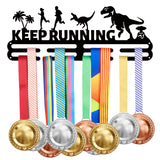 Iron Medal Holder Frame, Medals Display Hanger Rack, with Screws, Rectangle & Dinosaur with Word KEEP RUNNING, Electrophoresis Black, 150x400mm