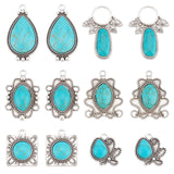 12Pcs 6 Style Synthetic Turquoise Pendants, with Antique Silver Tone Alloy Findings, Mixed Shapes, 28~45x23.5~31x5.5~7mm, Hole: 3mm, 2pcs/style