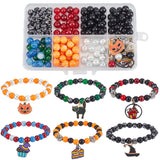 Halloween Bracelets Making Kit, Including Acrylic & Alloy & Glass Imitation Pearl Beads, Alloy Enamel Pendants, Owl & Cat & Witch & Castle, Mixed Color, 195Pcs/box