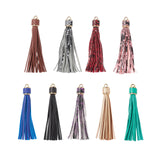 9Pcs 9 Colors Imitation Leather with Light Gold CCB Plastic Loops Tassel Big Pendants Decorations, Python Pattern, Mixed Color, 112~114x14.5~15mm, Hole: 4~4.5mm, 1pc/color