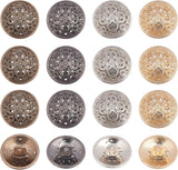 40Pcs 4 Colors 1-Hole Alloy Buttons, Half Round with Flower, Mixed Color, 15x7.7mm, Hole: 2mm, 10pcs/color