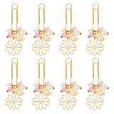 Iron Long Paper Clips, Leaf & Flower Alloy Pendant Paper Clip with ABS Plastic Imitation Pearl, Light Gold, 89mm, 4pcs/set