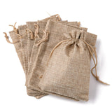 Polyester Imitation Burlap Packing Pouches Drawstring Bags, Tan, 13.5x9.5cm