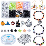 DIY Halloween Bracelet Making Kit, Including Acrylic Beads with Letter, Pumpkin & Ghost & Witch Hat Alloy Enamel Pendants, Mixed Color, Beads: 220Pcs/box