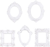 5Pcs 5 Style Retro Photo Frames, Resin Gold Flower Frames, Small Family Photo Holders, for Pictures Embossed Photo Props Wall Decor Accessories, Mixed Shapes, White, 1pc/style