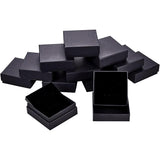 Kraft Paper Cardboard Jewelry Boxes, Ring/Earring Box, Square, Black, 10x10x3.5cm