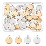 40Pcs 2 Color Ion Plating(IP) 304 Stainless Steel Charms, Stamping Blank Tag, with Jump Rings, Flat Round, Golden & Stainless Steel Color, 10x1mm, Hole: 3.5mm, 20pcs/color