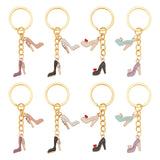 High-Heeled Shoes Theme Alloy Enamel Pendant Keychain, with Iron Key Ring, Golden, 7.3~7.6cm, 4pcs/set, 2 sets/box