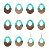 Ornaland Resin & Wood Pendants, Teardrop, Pale Turquoise, 37.5x28x3~3.5mm, Hole: 1.5mm, 10pcs/box