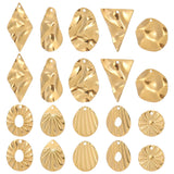 20Pcs 10 Style Textured 201 Stainless Steel Pendants, Mixed Shapes, Golden, 18~32.5x16~23.5x0.5~1mm, Hole: 1.2~1.7mm, 2pcs/style