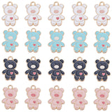 40Pcs 4 Colors Alloy Pendants, with Enamel, Light Gold, Bear with Heart, Mixed Color, 19.5x13x1.5mm, Hole: 2mm, 10pcs/color