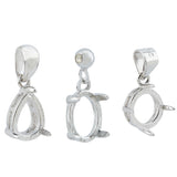 3Pcs 3 Styles Rhodium Plated 925 Sterling Silver Pendant Cabochon Open Back Settings, Basket Pendant Setting with Prongs Mounting, Flat Round & Oval & Teardrop, with 925 Stamp, Platinum, Tray: 6x8mm, 10~12x6~10x3.5~5mm, Hole: 0.5~4x0.5~4.5mm, 1pc/style