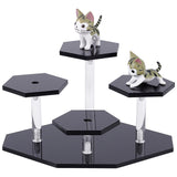 4-Tier Acrylic Model Toy Assembled Holders, Action Figure Hexagon Display Risers, with Screws and Screwdriver, Black, Finished Product:: 18x12.5x10cm, about 18pcs/set