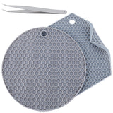 2Pcs 2 Style Honeycomb Pattern Silicone Hot Pads, for Hot Dishes, Heat Resistant Heat Insulation Pad, Kitchen Tool, with 1PC Iron Beading Tweezers, Gray, 175~180x155~175x6mm, Hole: 11~12mm