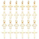 40Pcs 4 Style Brass Charms, Cross, Mixed Color, 12x8x1mm, Hole: 3mm