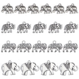 56Pcs 4 Styles Alloy Pendants, Elephant, Antique Silver, 15~21x17~25x2.5~5mm, Hole: 2~2.5mm, 14pcs/style