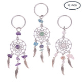 Natural Chip Gemstone Keychain, with Tibetan Style Pendants and 316 Stainless Steel Key Ring, Woven Net/Web with Feather, 107mm