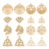 16Pcs 8 Style 304 Stainless Steel Pendants, Trinity Knot & Horse & Trinity Knot, Real 18K Gold Plated, 19~33.5x18.5~30x1.5mm, Hole: 1.5~2.5mm, 2pcs/style