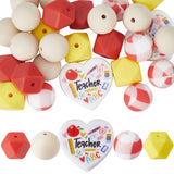 27Pcs 5 Style Teachers' Day Theme Food Grade Eco-Friendly Silicone Beads, Chewing Beads For Teethers, DIY Nursing Necklaces Making, Mixed Shapes, Mixed Color, 14~26x14~28x8~15mm, Hole: 2~2.5mm