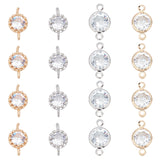32Pcs 4 Style Clear Cubic Zirconia Link, with Brass Findings, Flower & Diamond, Mixed Color, 10~15x6~9x4~4.5mm, Hole: 1mm, 8pcs/style