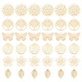 36Pcs 6 Style Rack Plating 201 Stainless Steel Filigree Pendants, Etched Metal Embellishments, Nickel Free, Mixed Shapes, Real 18K Gold Plated, 20.5x18x0.4mm, Hole: 1.2mm, 6pcs/style