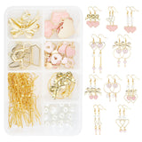 Pink Heart Charm Earrings DIY Making Kits, Including Alloy Enamel Charms & Links, Glass Beads, Brass Linking Rings & Jump Ring & Earring Hooks & Pin & Chain, Golden, Charm and Link: 44pcs/set