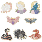 8Pcs 8 Style Animal Enamel Pins, Golden Alloy Brooch, for Backpack Clothes, Fox/Wolf/Bat/Snake, Mixed Shapes, 15~33x27~31mm, 1pc/style