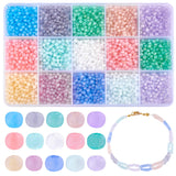 150G 15 Colors Transparent Frosted Glass Round Seed Beads, Mixed Color, 3x2mm, Hole: 1mm, 10g/color