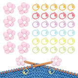Flower Silicone Knitting Needle Point Protectors, Knitting Needle Stoppers with Zinc Alloy Stitch Markers, Mixed Color, Stoppers: 26x27x10mm, Hole: 2mm, 8pcs, Markers: 14.5x1mm, 30pcs