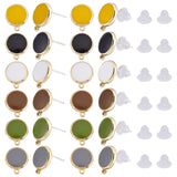 20pcs Alloy Enamel Stud Earring Findings, with 925 Sterling Silver Pins and Loop, Flat Round, with 50Pcs Plastic Ear Nuts, Mixed Color, 12.5x10.5mm, Hole: 1mm, Pin: 0.6mm, 4Pcs/color