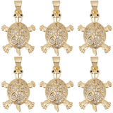 6Pcs Brass Micro Pave Cubic Zirconia Pendants, Tortoise, Real 18K Gold Plated, 22.5x15.5x4mm, Hole: 3.5x4mm