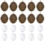 Oval Clear Glass Cabochon Cover, Tibetan Style Pendant Cabochon Settings for DIY, Pendant: Tray: 40x30mm, 61x48x3mm, Hole: 3mm, 10pcs, , Glass Cabochons: 40x30mm, 8mm(Range: 7~9mm) thick, 10pcs