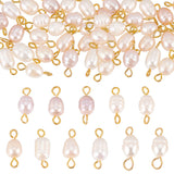 30Pcs 3 Colors Natural Freshwater Pearl Connector Charms, Rice Links, with Golden Plated 304 Stainless Steel Double Loops, Mixed Color, 14~17x5.5~7.5mm, Hole: 1.5~2.5mm, 10pcs/color