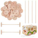 30 Set Chinese Cherry Wood Unfinshed Wheel & Stick, DIY Wooden Craft, BurlyWood, Stick: 15x0.4cm, Wheel: 3.8x0.6cm, Hole: 3.7mm, 3pcs/set