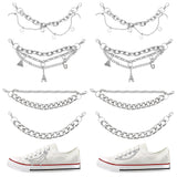 8Pcs 4 Style Alloy Shoe Chain Straps, with Lobster Claw Clasp, for High Top Canvas Sneaker, Platinum, 124~144mm, 2pcs/style