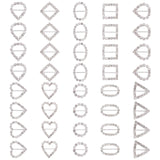 36pcs 9 style Brass Crystal Rhinestones Slide Heart Buckles, Long-Lasting Plated, for Wedding Invitation Letter and Garment Decoration, Silver, 16~25x13~21x3mm, Hole: 4~6x8~18mm, 4pcs/style