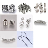 DIY Kit, with Alloy Beads and Plastic Hair Pin Bun Maker, Antique Silver, 9.5x9mm, Hole: 6mm, Total 69pcs/bag