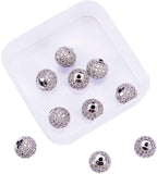 Rack Plating Brass Cubic Zirconia Beads, Long-Lasting Plated, Round, Platinum, 9.5~10x9~9.5mm, Hole: 2mm, 10pcs/box