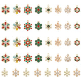 40Pcs 10 Style Alloy Pendants, with Colorful Rhinestone, Christmas Snowflake, Matte Gold Color, 15~24.5x11~19.5x2~5.5mm, Hole: 1.6~2.2mm, 4Pcs/style