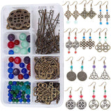 DIY Dangle Earring Making Kits, with Alloy Pendants, Alloy Links Connectors, Glass Beads, Gemstone Beads, Brass Earring Hooks, Antique Bronze, 28x18x2mm, Hole: 1.5mm