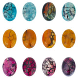 12Pcs 3 Style Natural Dragon Veins Cabochons, Flat Back, Oval, Dyed, Mixed Color, 4pcs/style